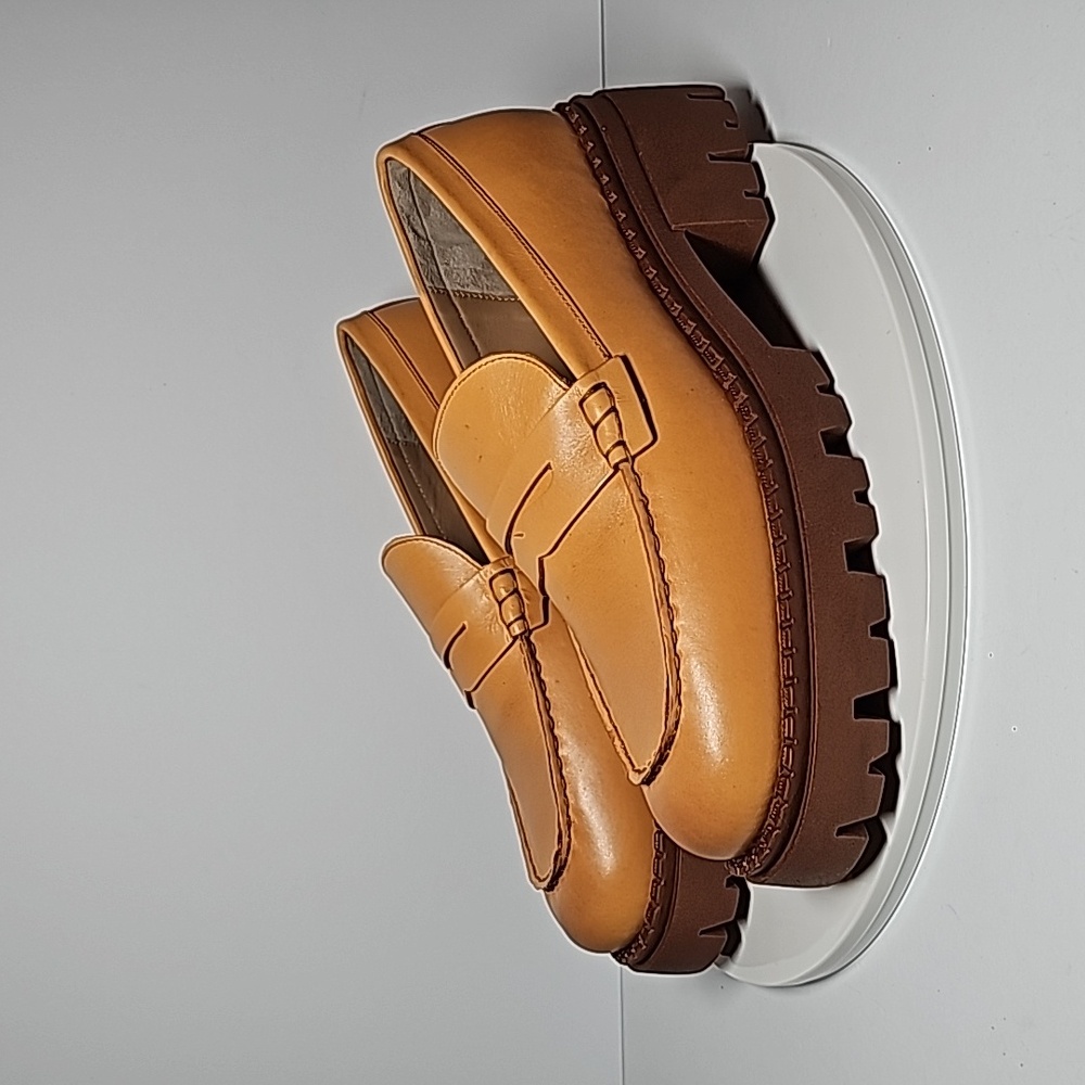 NWOT Free People Lyra Brown Leather Platform Penny Loafer Sz 41 Lug Sole Slip On - Picture 10 of 16